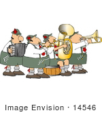 #14546 German Band With Accordion (Accordian Squeezebox) Trumpet Tuba And Trombone Players Clipart