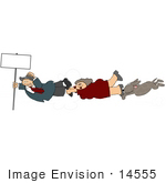 #14555 Man Woman And Dog Holding Onto A Pole In A Wind Storm Clipart