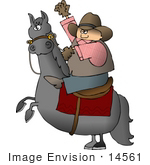 #14561 Caucasian Cowboy Riding A Bucking Bronco Horse Clipart