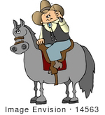 #14563 Cowboy Talking On A Cellphone While Riding A Horse Clipart
