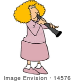 #14576 Blond Caucasian Woman Playing A Clarinet Clipart