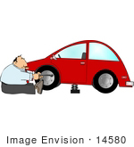 #14580 Middle Aged Caucasian Man Changing A Tire On His Car Clipart