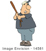 #14581 Angry Middle Aged Caucasian Man Holding A Club Clipart