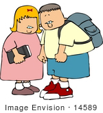 #14589 Little Boy And Girl On Their Way To School Clipart