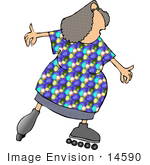 #14590 Middle Aged Caucasian Woman Roller Skating Clipart
