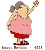 #14593 Obese Middle Aged Woman In Shorts And A Tank Top Waving Clipart