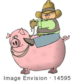 #14595 Cowboy Riding A Pig Instead Of A Horse Clipart