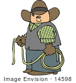 #14598 Caucasian Cowboy Man Holding A Lariat Lasso Rope Clipart