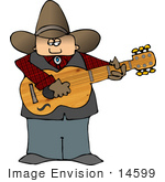 #14599 Caucasian Cowboy Holding And Strumming A Guitar Clipart