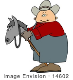 #14602 Cowboy Riding A Stick Pony Horse Clipart