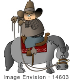#14603 Cowboy Riding Backwards on a Horse Clipart by DJArt
