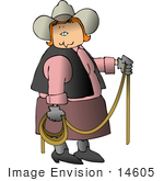 #14605 Middle Aged Caucasian Cowgirl Woman Holding A Lariat Rope Clipart
