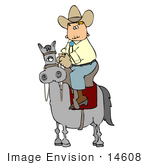 #14608 Cowboy Riding High On A Grey Horse Clipart