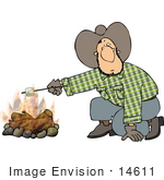 #14611 Cowboy Man Roasting A Marshmallow Over A Fire Clipart