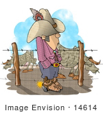 #14614 Texan Cowboy Man With Spurred Boots By Bulls Clipart