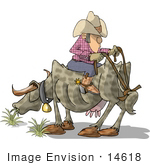 #14618 Texan Cowboy Man Seated Backwards On A Steer The Reins Tied To The Tail Clipart