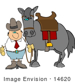 #14620 Cowboy Holding The Reins To His Horse Clipart