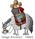 #14623 Clipart Of A High Tech Cowboy Using A Laptop Computer On A Horse Clipart