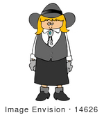 #14626 Blond Caucasian Cowgirl In A Hat White Shirt Vest And Skirt Clipart