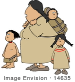 #14635 Native American Indian Mother Woman With Children Clipart