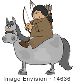 #14636 Native American Woman With A Bow And Arrows On A Horse Clipart
