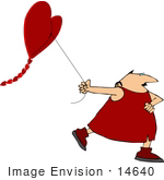 #14640 Cupid Man Pulling A Heart Shaped Kite Clipart