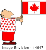 #14647 Middle Aged Caucasian Man Holding A Canadian Flag Clipart