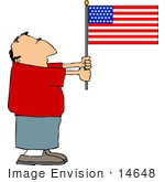 #14648 Caucasian Man Holding An American Flag Clipart