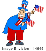 #14649 Uncle Sam Character Holding American Flags Clipart