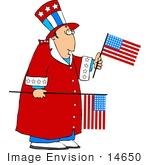 #14650 Uncle Sam Character In A Red Robe Holding American Flags Clipart