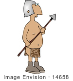 #14658 Silly Buck Toothed Man In A Helmet And Loincloth Holding A Spear Clipart