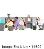 #14659 Group of Employees Working Near Cubicles in an Office Clipart by DJArt