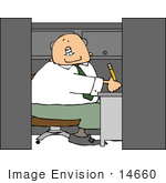#14660 Caucasian Business Man Working In A Cubicle Clipart