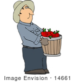 #14661 Apple Farmer Carrying A Bushel Of Red Apples Clipart