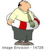 #14729 Chubby Businessman Wearing A Life Preserver Clipart