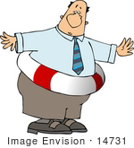 #14731 Chubby Business Man In A Life Saver Clipart