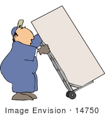 #14750 Caucasian Moving Man Using A Dolly To Move A Box Or Fridge Clipart