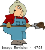 #14758 Caucasian Farmer Man Shoveling Poo Clipart