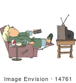 #14761 Middle Aged Caucasian Man In Pj’S Watching Tv Clipart