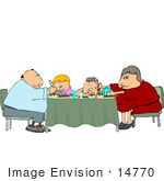 #14770 Overweight Family Eating Dinner At A Table Clipart