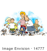 #14777 Caucasian Family Feeding Pigeons Clipart
