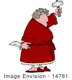 #14781 Angry Woman On Pms Holding A Knife And Axe Clipart
