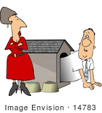 #14783 Caucasian Couple Having Marital Problems Man In A Dog House Clipart