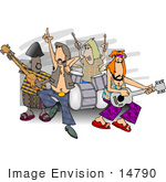 #14790 Middle Aged Rock Band Men Playing Guitars Drumming And Singing Clipart