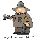 #14792 Forest Park Ranger Man With A Flashlight And Gun Clipart