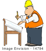 #14794 Project Engineer Architect Man Working On Blueprints Clipart