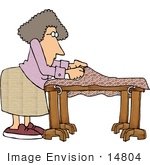 #14804 Caucasian Woman Making A Quilt Clipart