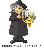 #14808 Jewish Rabbi Carrying A Menorah Clipart