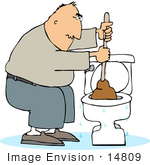 #14809 Man Plunging A Clogged Toilet Clipart