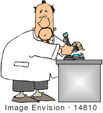 #14810 Middle Aged Caucasian Scientist Using A Microscope In A Lab Clipart